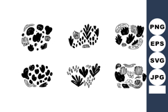 Set of Irregular Abstract Black Ink Blots with Plant and Lea Product Image 1