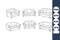 Collection of classic sofa vector line illustrations for int Product Image 1