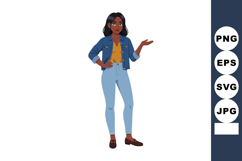Young confident woman wearing denim jacket and mustard shirt Product Image 1
