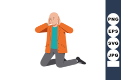 Man covering ears in frustration wearing orange jacket and t Product Image 1