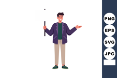 Young man magician holding wand performing magic tricks vect Product Image 1