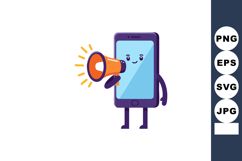 Cartoon smartphone character holding orange megaphone announ Product Image 1