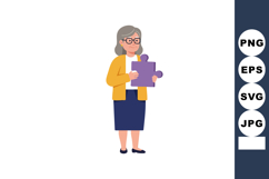 Elderly Woman Holding Purple Puzzle Piece Vector Illustratio Product Image 1