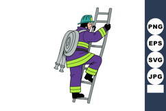 Firefighter Climbing Ladder in Protective Gear with Hose Vec Product Image 1