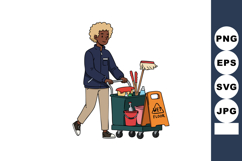Janitor pushing cleaning cart with mop bucket and wet floor Product Image 1