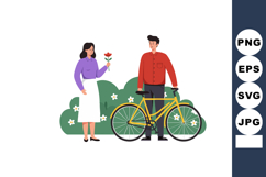 Couple with yellow bicycle and woman holding red flower in c Product Image 1