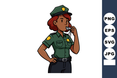 Female police officer in uniform blowing whistle vector illu Product Image 1