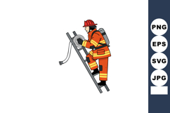 Firefighter climbing ladder with hose in orange protective u Product Image 1