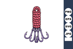 Fishing hook lure with pink rope and purple hooks vector ill Product Image 1