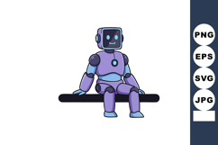 Sitting blue and purple robot with digital face screen vecto Product Image 1