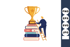 Man climbing ladder to golden trophy on stack of books achie Product Image 1
