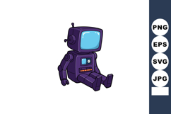 Retro style purple robot with blue screen sitting illustrati Product Image 1