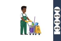 Male janitor cleaning equipment pushing cart with wet floor Product Image 1