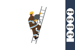 Firefighter climbing ladder with rolled hose in safety gear Product Image 1