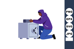 Person in purple hoodie opening safe with focused expression Product Image 1