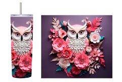 3D Owl Tumbler Sublimation. Pink Owl Flowers Tumbler Wrap Product Image 2