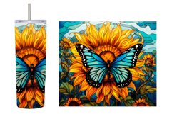Stained Glass Butterfly Tumbler. Sunflowers Tumbler Design Product Image 2