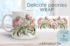 Watercolor flowers peonies Wrap Mug sublimation Product Image 1