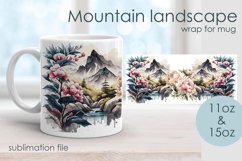 Watercolor mountains waterfall japanese landscape Wrap Mug Product Image 1
