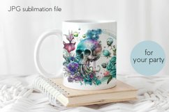 Watercolor skull skeleton spring flower Wrap Mug sublimation Product Image 2