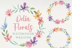 Pretty Delia Flower Watercolor Wreaths Hand Painted Floral Product Image 1
