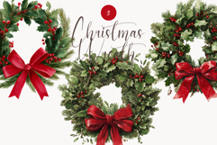 Beautiful Watercolor Christmas Clipart Pack Wreathes Product Image 1