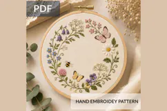Wildflower Butterfly Wreath Embroidery Pattern PDF, Floral Product Image 1