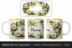 Watercolor wreath of daisies mug cup wrap sublimation design
