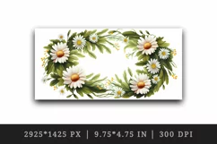 Watercolor wreath of daisies mug cup wrap sublimation design