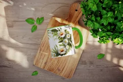 Watercolor wreath of daisies mug cup wrap sublimation design