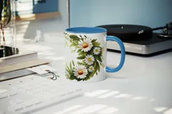 Watercolor wreath of daisies mug cup wrap sublimation design