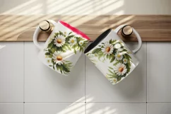 Watercolor wreath of daisies mug cup wrap sublimation design