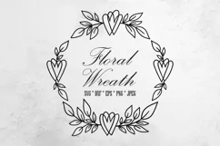 Floral Wreath Svg. Hearts and Leaves Frame Png Clipart. Product Image 1