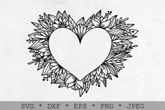 Heart Wreath Svg. Floral and Flower Frame Png Clipart. Product Image 1
