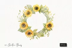 Watercolor Sunflower Wreath Clipart | Watercolor Sunflower Product Image 1