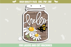 Hello Daisy Mason Jar Sign SVG | Spring Bee Door Hanger SVG Product Image 1