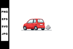 Red small car with exhaust smoke vector illustration side vi Product Image 1