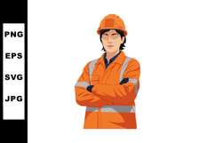 Construction worker in orange safety jacket and helmet cross Product Image 1