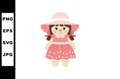 Cute doll in pink dress and hat with polka dots vector illus Product Image 1