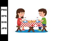 Children enjoying picnic with milk and sandwiches on red che Product Image 1