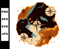 Vintage style treasure map with compass roses and island lan Product Image 1