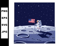 Astronaut planting American flag on moon surface under starr Product Image 1