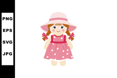 Cute doll in pink dress and hat with braids and polka dots v Product Image 1