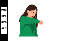Young woman coughing into elbow wearing green sweater vector Product Image 1