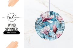Watercolor Magnolia Flowers On Blue Round Png Product Image 1