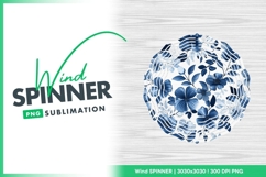 Floral Design Blue and White Wind Spinner Round Png Product Image 1