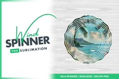 Tropical Beach Scene Wind Spinner Round Png Design Product Image 1