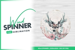 Deer Head Floral Design on White Wood Wind Spinner Round Product Image 1