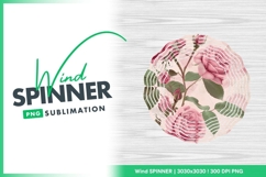 Pink Roses Floral Design on Wood Wind Spinner Round Png Product Image 1