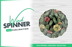 Cactus Floral Design on Black Wind Spinner Round Png Product Image 1